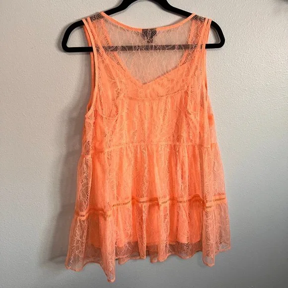 Torrid Peach Ruffle Lace Top with Attached Cami - Picture 3 of 3